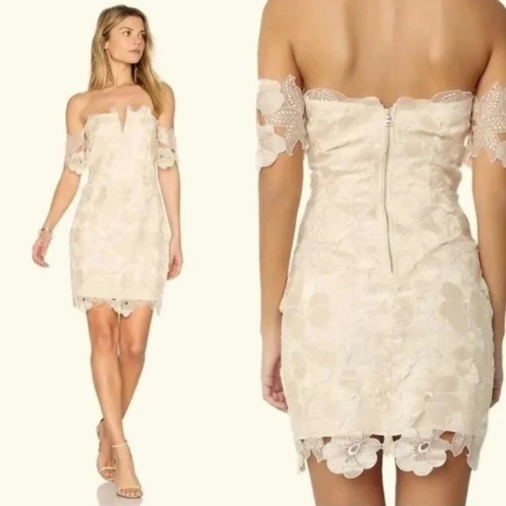 Saylor Cream Floral Lace Off Shoulder Mini Cocktail Dress Size Small